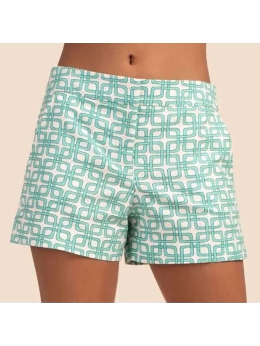 Trina Turk Women's Corbin 2 Shorts Turquoise Blue White Print Cotton Size 0 NWT